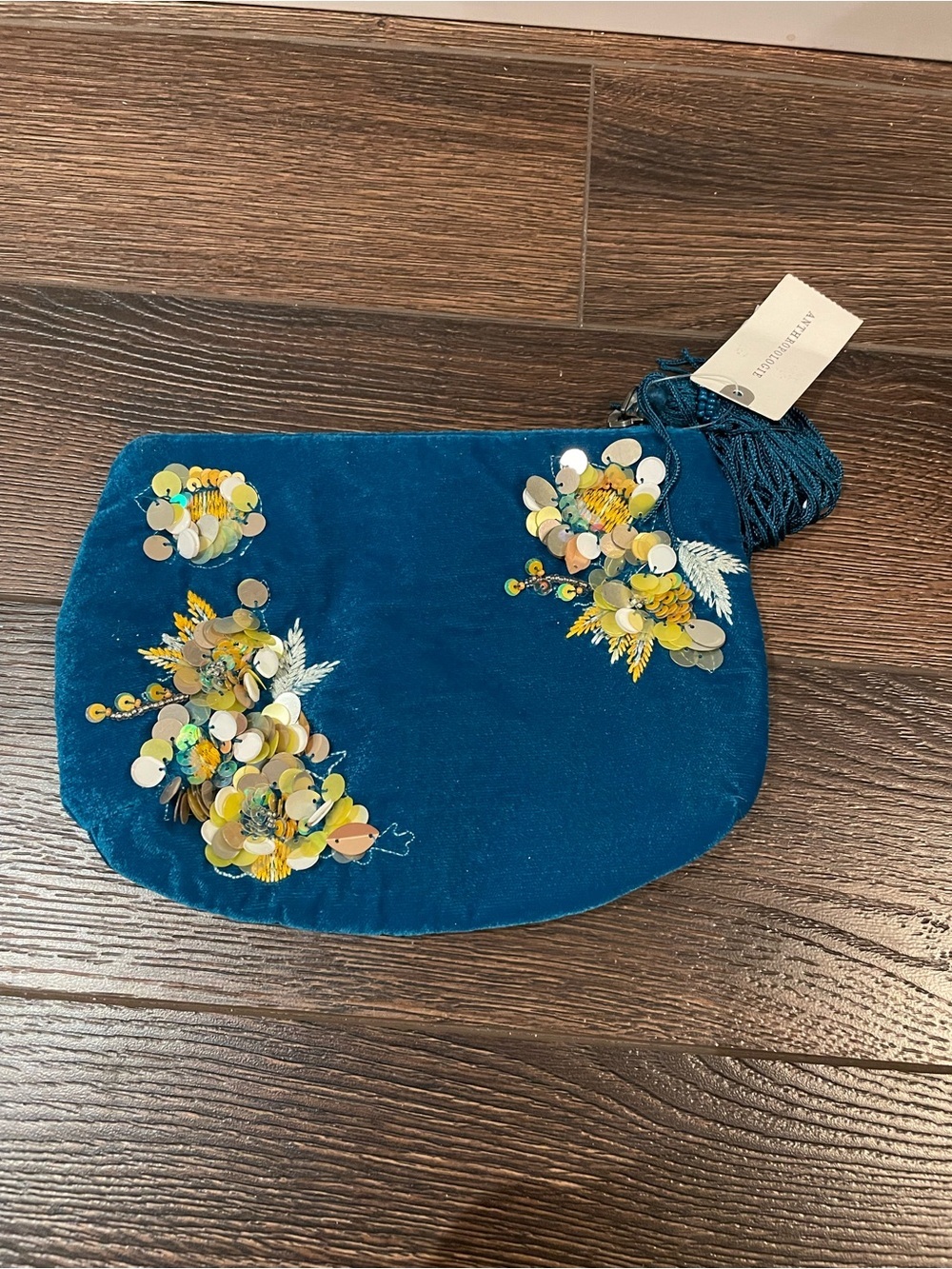 Anthropologie Blue Velvet Embroidered Monogram "B" Floral Zippered Pouch OS - Picture 2 of 11